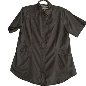 Reel Legends Womens Button Up Blouse Black Size Medium 100% Polyester Pockets